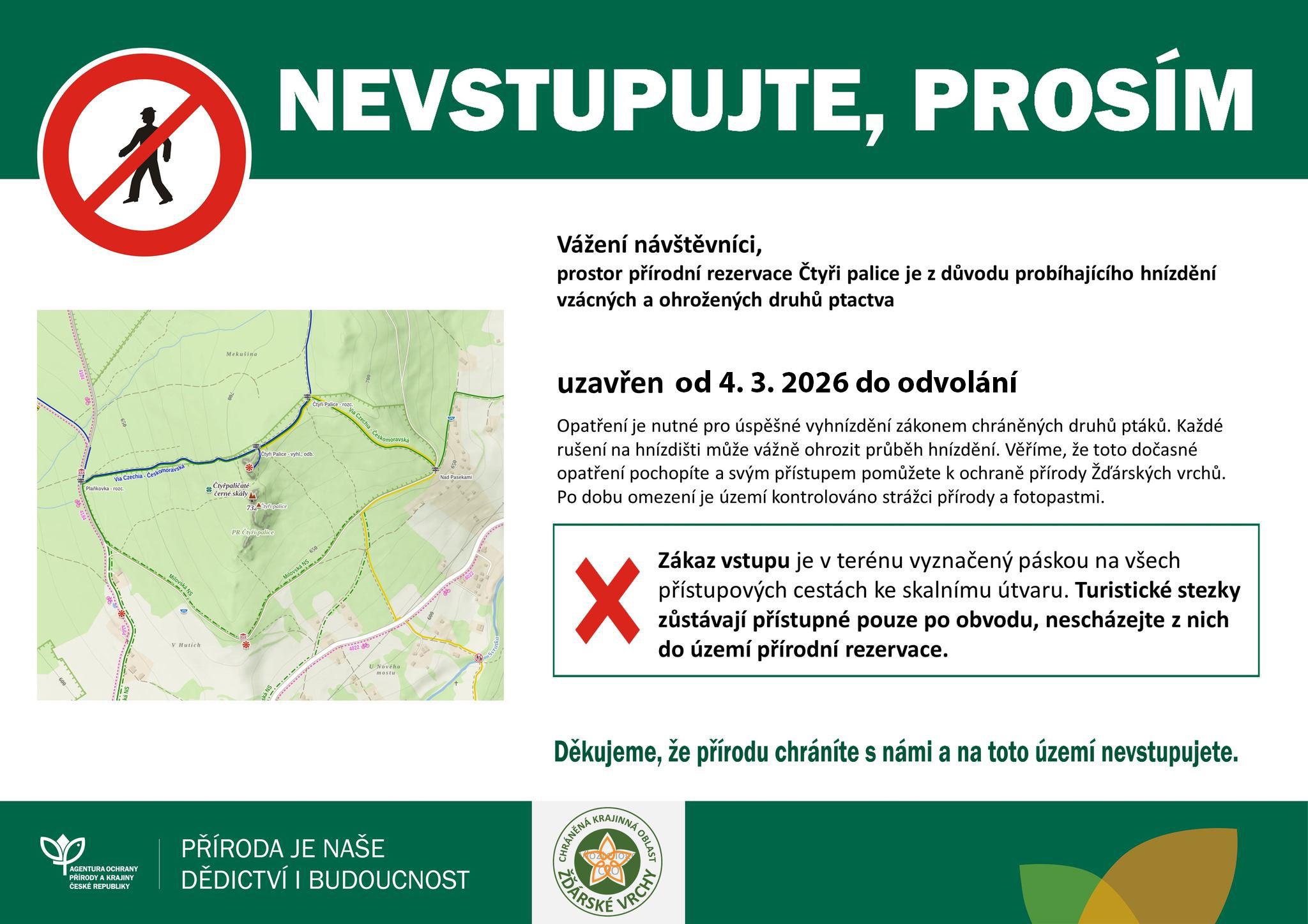 Přírodní rezervace Čtyři palice v CHKO Žďárské vrchy je do odvolání uzavřena